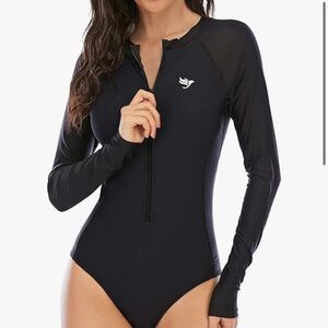 Women's Black Long Sleeve Swim One Piece